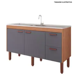 Gabinete De Cozinha Slim 1,44Mt Freijo/Titanium -MGM