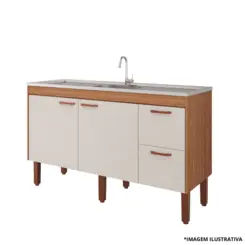 Gabinete De Cozinha Slim 1,44Mt Freijo/Off White -MGM