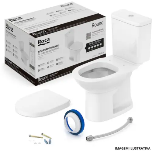Kit Bacia C/ Caixa + Itens de  Instalação Round Branco - Roca