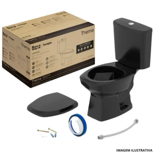 Kit  Bacia C/ Cx + Itens de  Instalação Thema Preto - Incepa