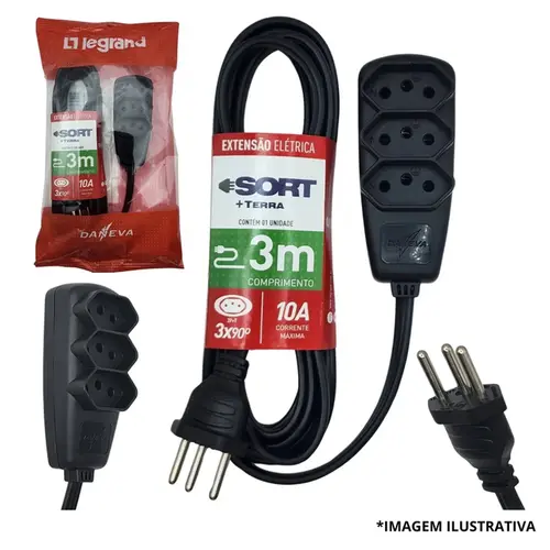 Extensão Sport PP 3X0,75 2P+T 10A Preto 1,3M- Daneva