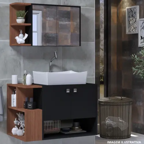 Kit  Milano 70CM Preto/Freijo - Arte Gabinete