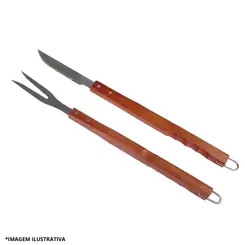 Kit Para Churrasco Inox Cabo De Madeira Grande 2 Peças -Bel