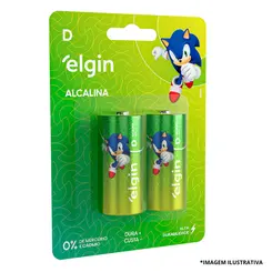 Pilha D Alcalina LR20 Blister Com 2 Peças -Elgin
