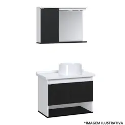 Kit Toucador Bergamo 63,5Cm Textura Preto Pia Creta Redonda-Aj Rorato