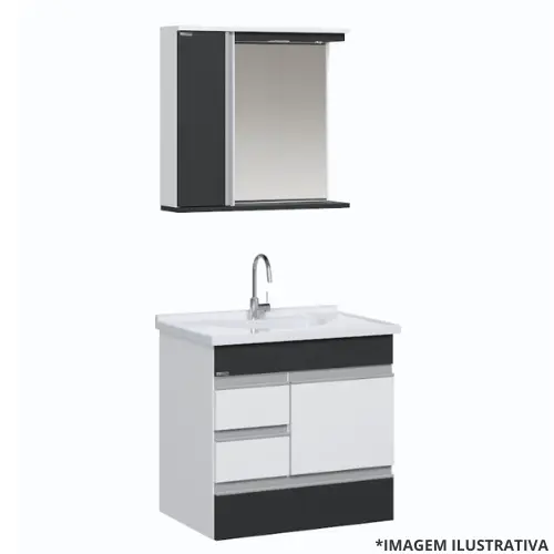 Kit Toucador Modena 59,5Cm 2 Gavetas Tex. Preto-Aj Rorato
