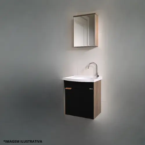 Kit Toucador Capri 36Cm 1 Porta Textura Preto-Aj Rorato