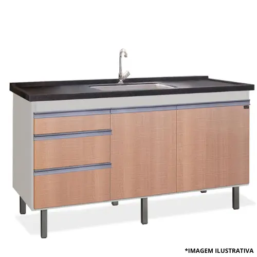 Gabinete de Cozinha Rubi 1,44Mt Branco/Peroba-Locatt