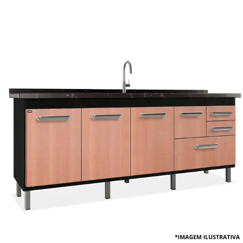 Gabinete De Cozinha New Versátil 1,94Mt Nero/Peroba-Locatt