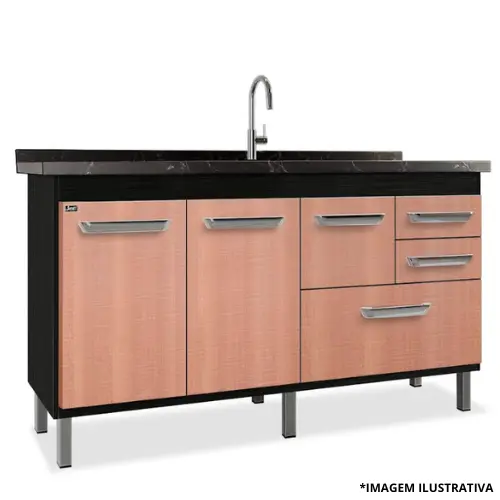 Gabinete De Cozinha New Versátil 1,44Mt Nero/Peroba-Locatt