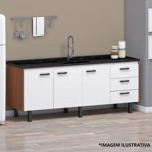 Gabinete Cozinha Novita 1,44mt Freijo/Branco - Arte Gabinetes