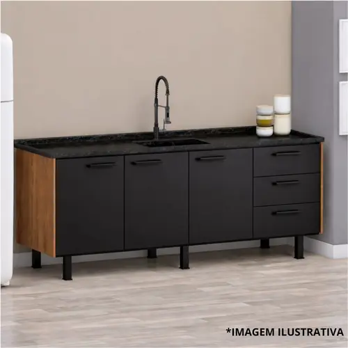Gabinete Cozinha Novita 1,44mt Freijo/Preto - Arte Gabinetes