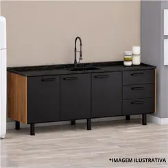 Gabinete Cozinha Novita 1,44mt Freijo/Preto - Arte Gabinetes