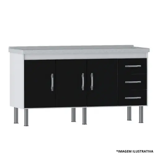 Gabinete De Cozinha Turim 1,44Mt Preto -Primatto