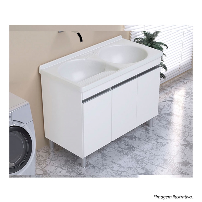 Gabinete com Tanque Duplo Amélia - Branco - 1,10m - AJ Rorato