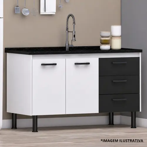 Gabinete de Cozinha New Prisma 1,14Mt Branco/Preto-Arte Gabinetes