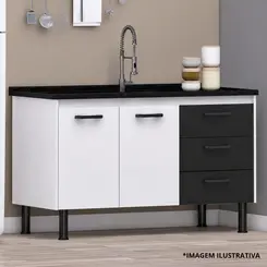 Gabinete de Cozinha New Prisma 1,14Mt Branco/Preto-Arte Gabinetes