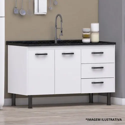 Gabinete de Cozinha New Prisma 1,44Mt Branco/Branco-Arte Gabinetes