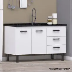 Gabinete de Cozinha New Prisma 1,44Mt Branco/Branco-Arte Gabinetes