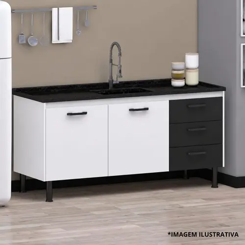Gabinete de Cozinha New Prisma 1,44Mt Branco/Preto-Arte Gabinetes