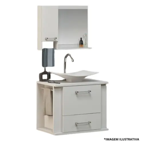 Kit Lion 60Cm Branco/ Branco Com Cuba-Arte e Gabinete