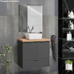 Toucador Topazio 60cm Cinza/Freijo C/Cuba- Arte Gabinetes