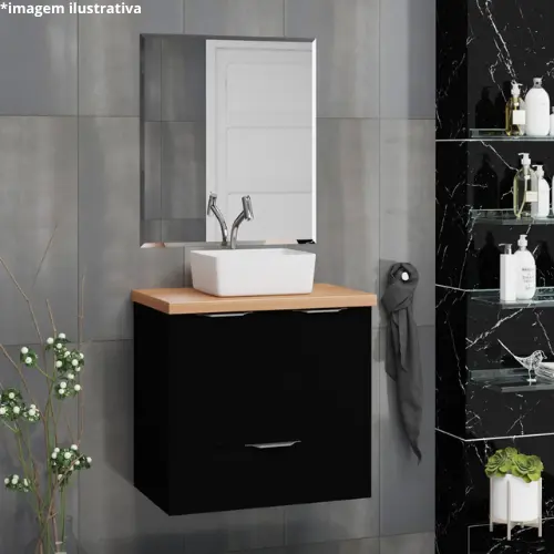 Toucador Topazio 60cm Preto/Freijo C/Cuba- Arte Gabinetes