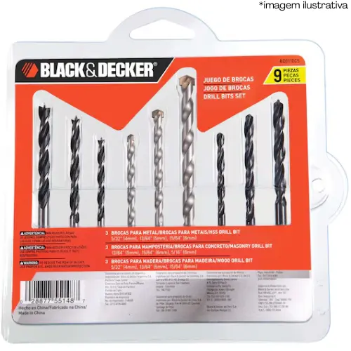 Jogo de Brocas Metal/Concr/Madei Bd0110cs 9Peças-Black&Decker