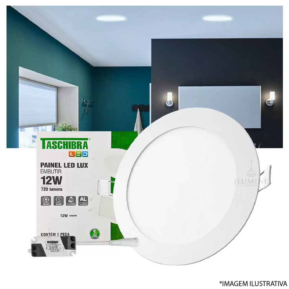 Painel Led Lys Redondo 12W Embutir 6500KTaschibra Painel Led Lys